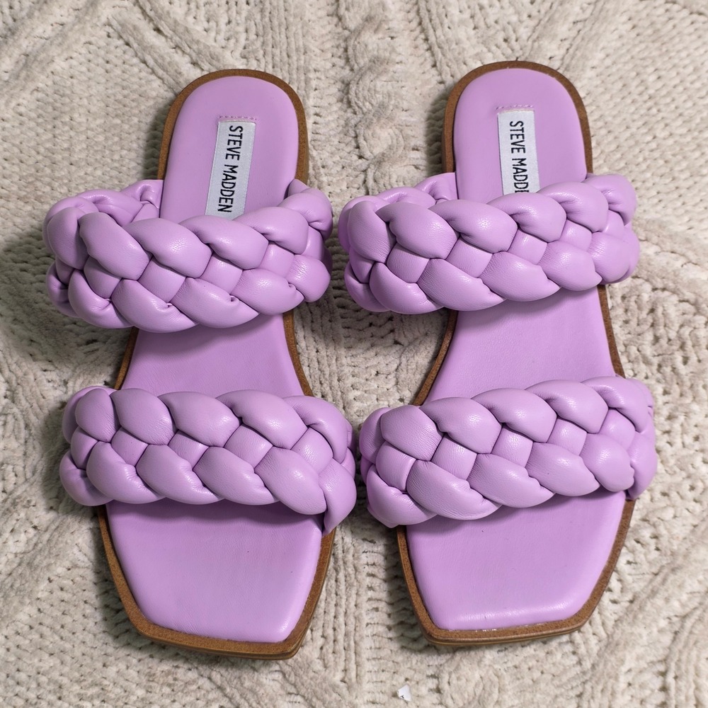 Steve Madden Spain Slide Sandals Lilac Purple Braided Double Strap Women 8.5